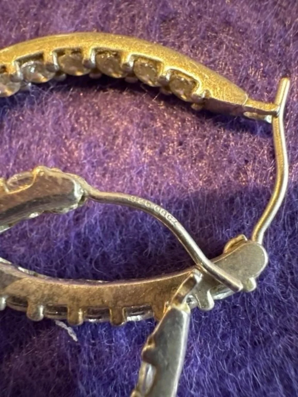 Vintage 925 DQCZ Diamonique Cubic Zirconia Sterling Silver Hoop Earrings 4.99g - Picture 2 of 10